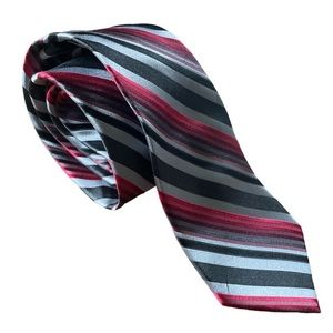 Calvin Klein 100% Silk Necktie 60" x 3" Striped Dress Tie Black Gray Silver Red
